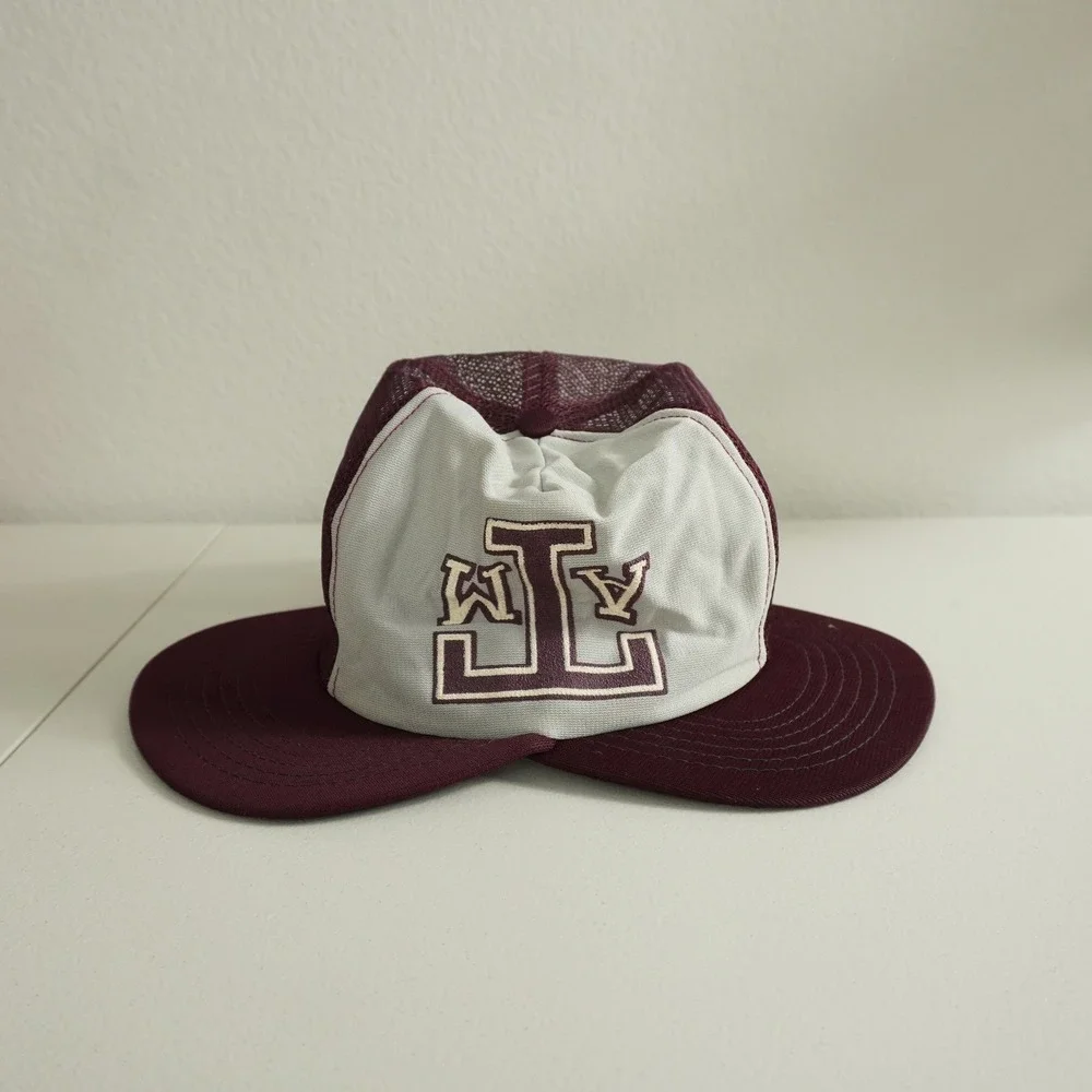 Rare Double Brim Texas A&M Trucker Hat Maroon Grey Vintage Snapback ATM Logo